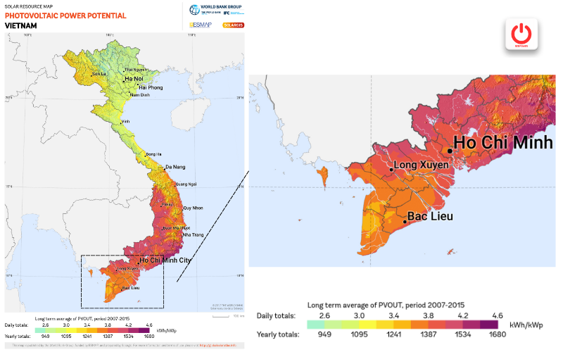 Bảng đồ bức xạ Việt Nam (theo wikipedia.org)