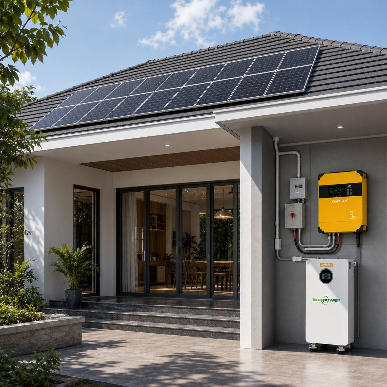 Hệ điện năng lượng mặt trời Hybrid được lắp đặt tại nhà ở